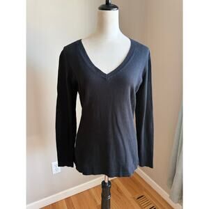 Eddie Bauer Black V Neck Cotton Cashmere Sweater Women’s Size M Capsule Cozy